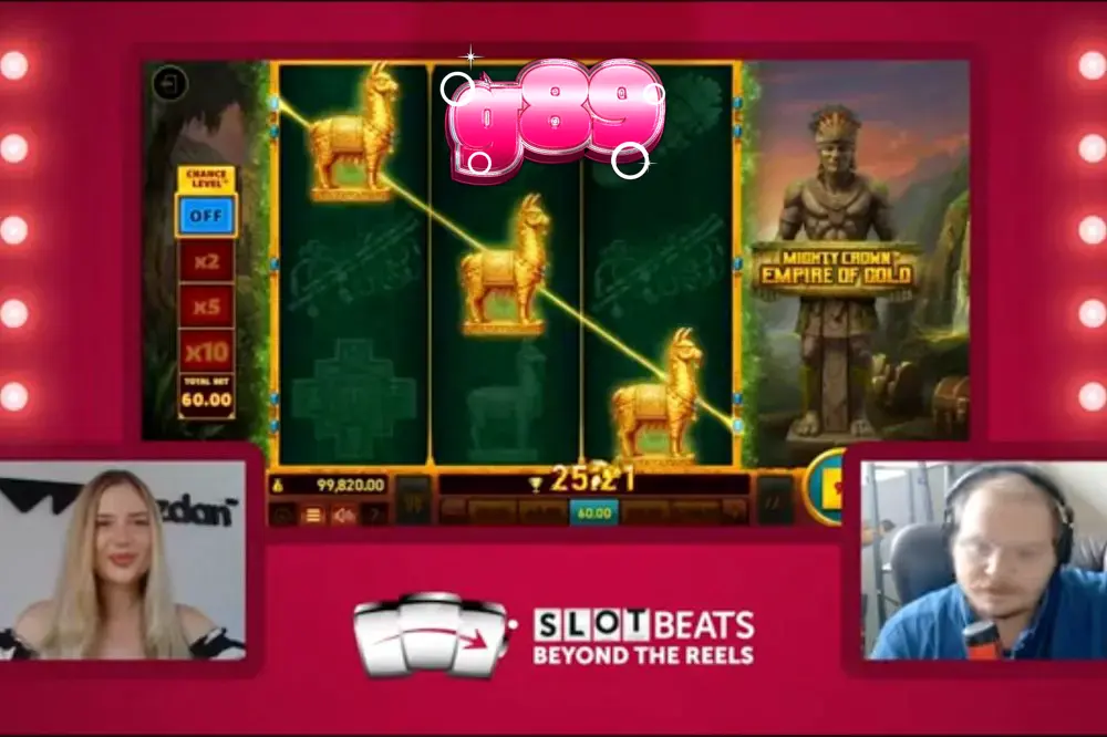 Isang visual na representasyon ng Mighty Crown: Empire of Gold slot machine na nagpapakita ng tatlong-reel na layout at gintong tema.