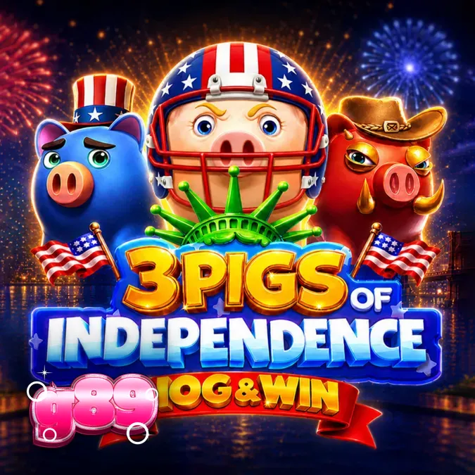 3 Pigs of Independence Hog & Win slot game screen na may temang patriotic